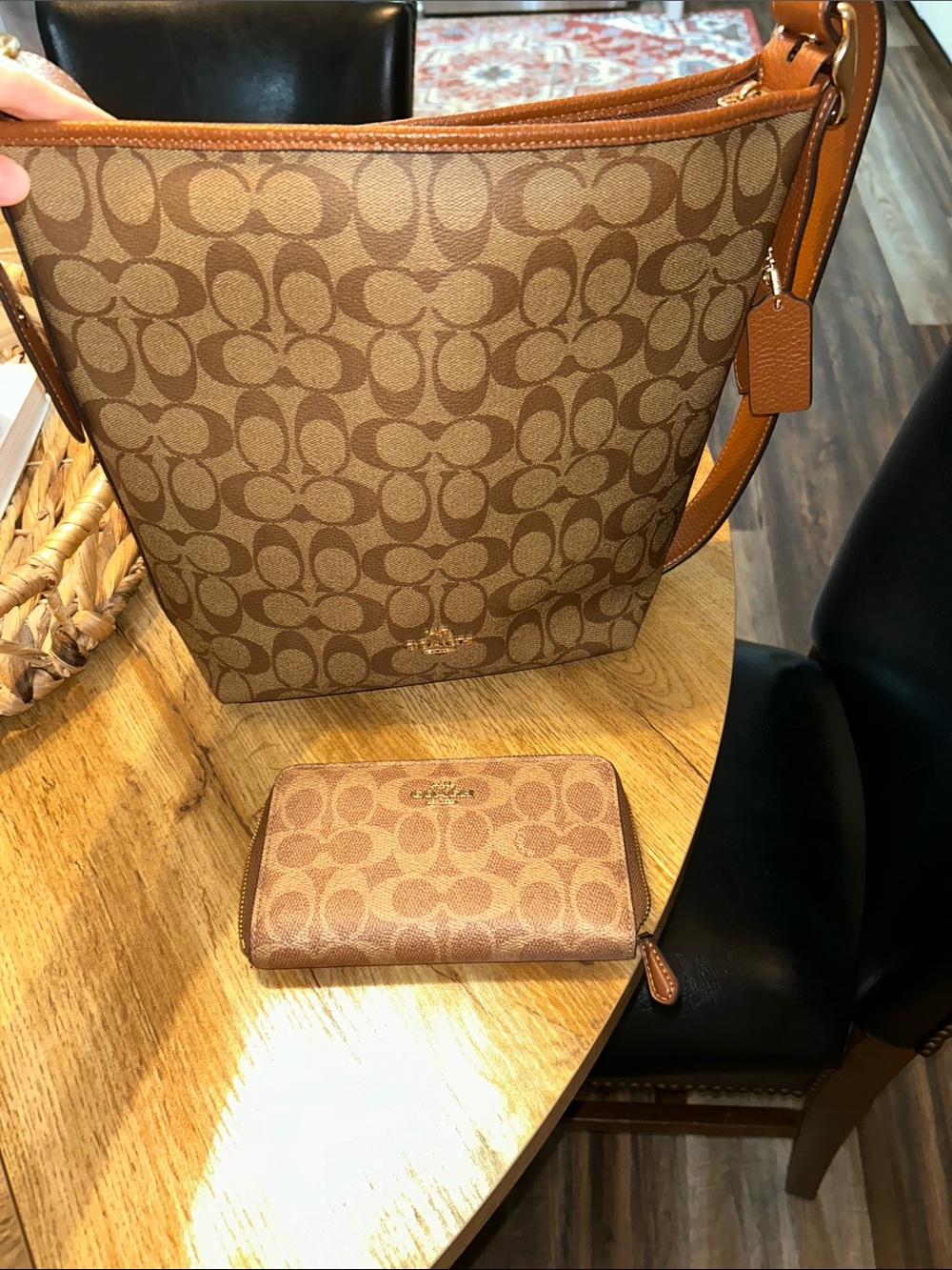 Coach Brown Signature Canvas Shoulder Bag with Matching Wallet